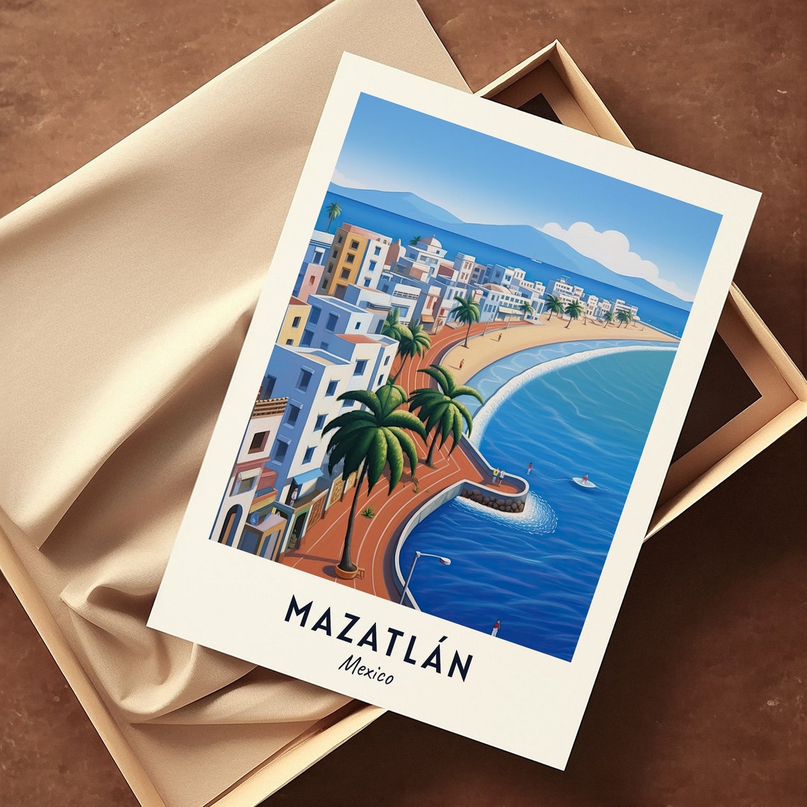 Mazatlan Malecon Mexico Palm Lined Beach Promenade Scene Poster - Image 3