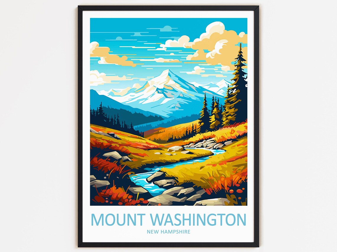 Mount Washington Travel Print, New Hampshire Gift