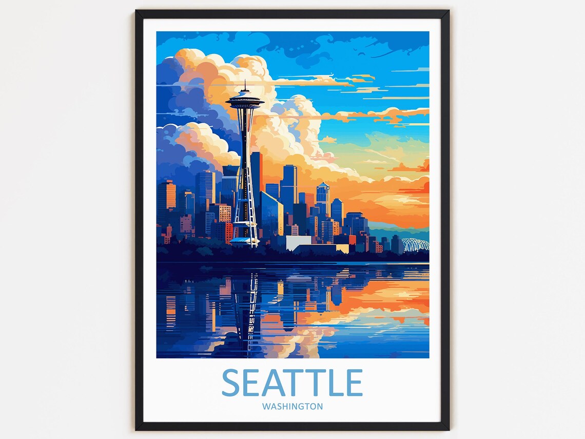 Seattle Travel Poster, Washington Wall Decor