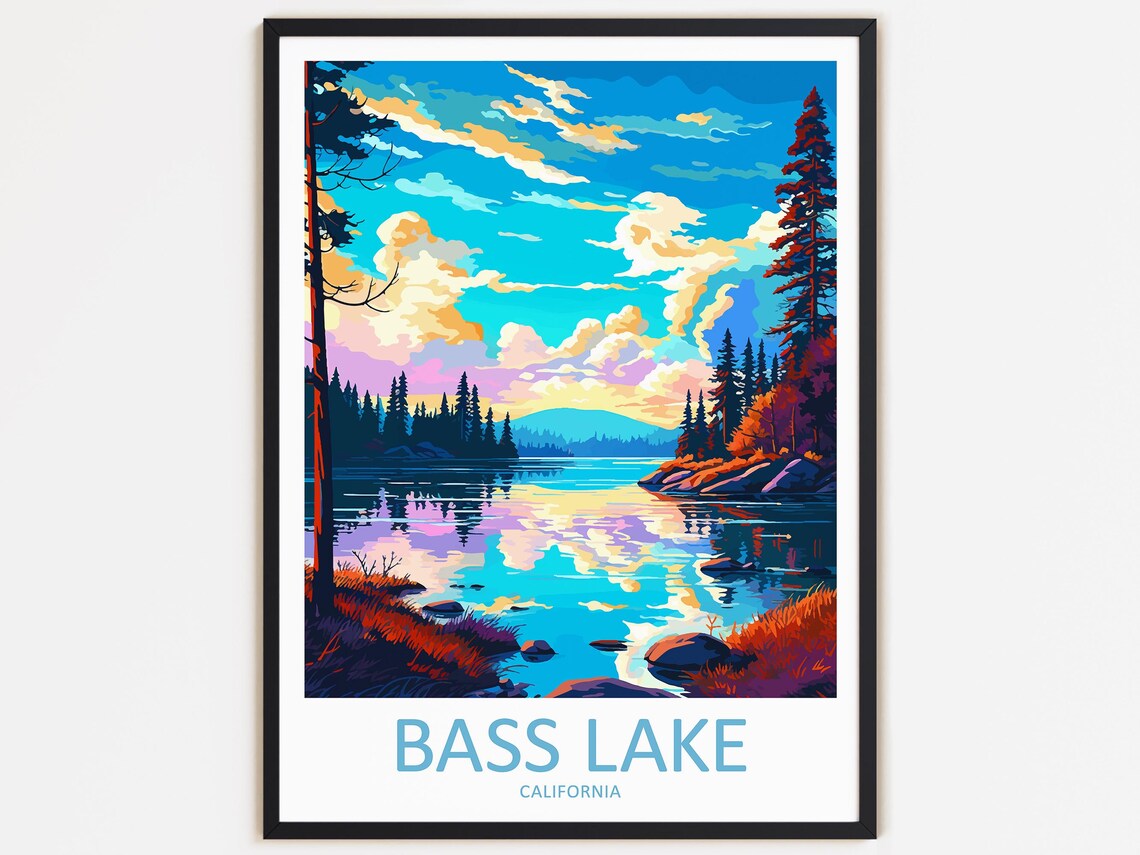 Bass Lake Travel Poster, California Landscape