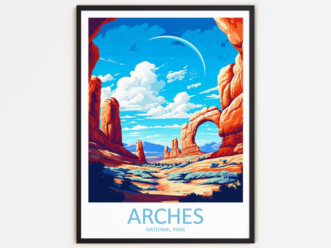 Arches National Park Travel Poster, Landscape Hiking Gift