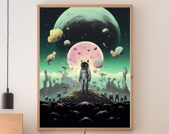 Cosmic Cat Vintage Sci-Fi Art Print