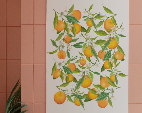 Oranges Wall Art Orange Poster Kitchen Decor Funky Fruit Poster Abstract Art Print Retro Kitchen Art Print Housewarming Gift