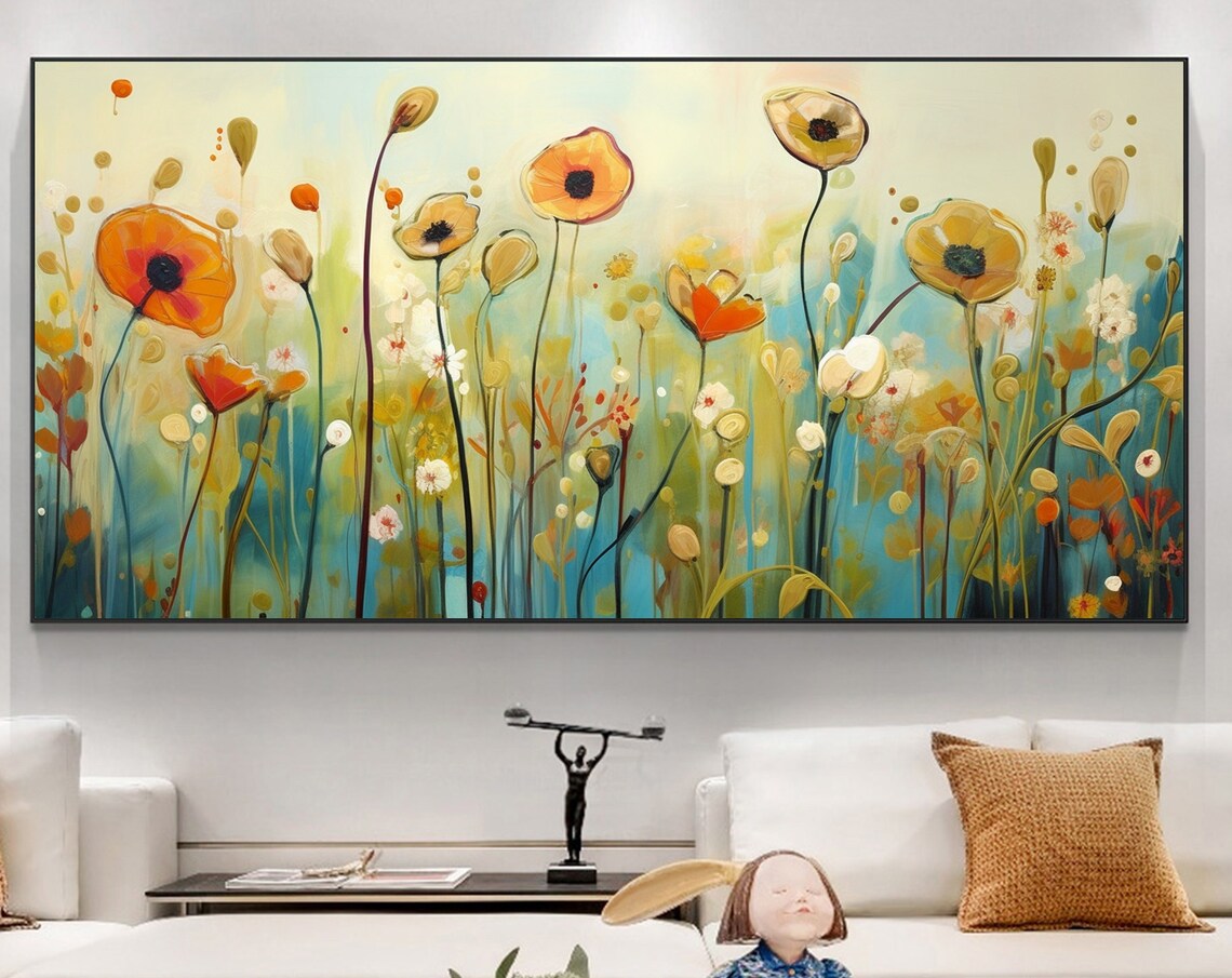 Custom Poppy Flower Oil Painting Art Print, Abstract Floral