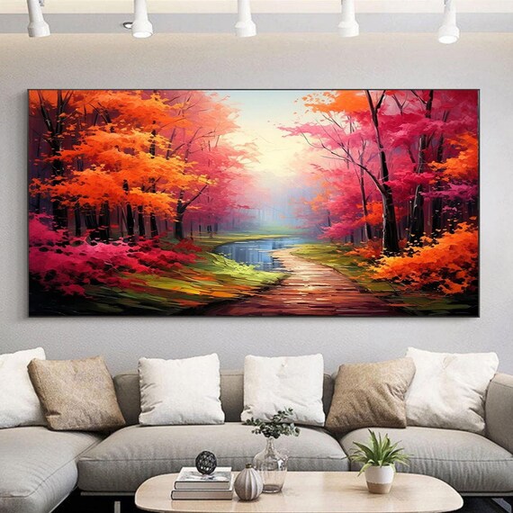 Colorful Forest Landscape Oil Painting On Large Wall Art Original Abstract Tree Wall Art Nature Art Custom Painting Bedroom Decor