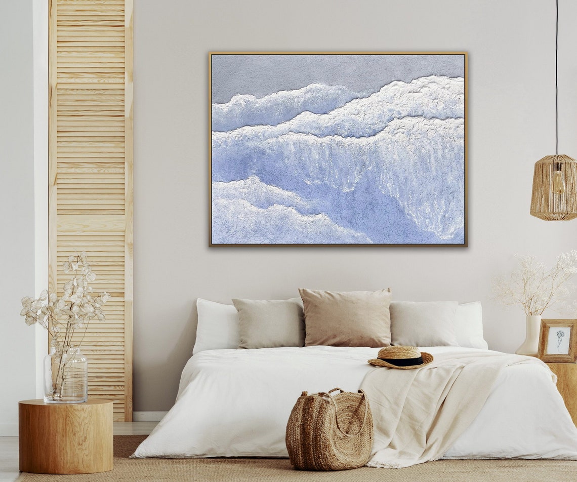 Pale Blue Ocean Waves White Foam Textured Abstract Impasto Poster - Image 5