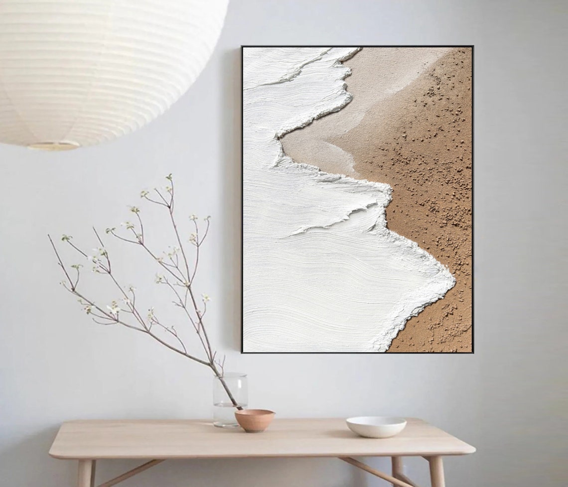 Aerial White Foam Waves Meeting Tan Sand Abstract Beach Poster - Image 5