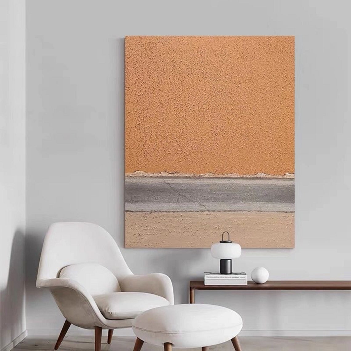 Terracotta Gray Beige Horizontal Bands Rustic Minimalist Art Print - Image 5