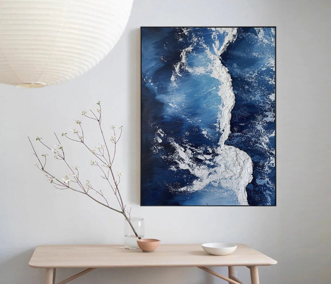 Aerial Blue Ocean White Surf Ridge Textured Abstract Neutral Poster - Image 2