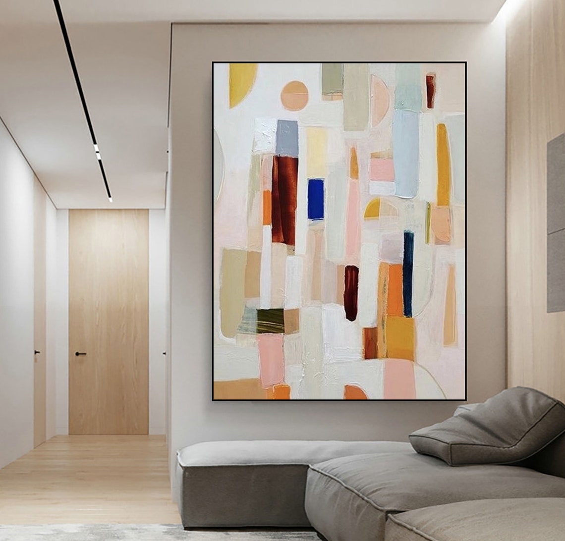 Neutral Color Abstract Painting Large Modern Palette Knife Texture Colorful Abstract Wall Art Oversize Framed Oil Painting Artwork - Image 2