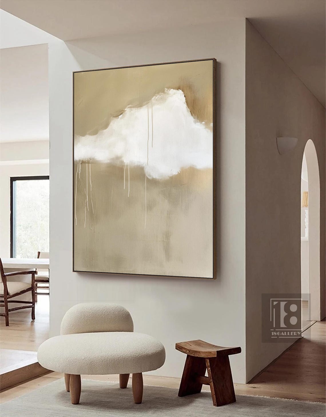 Large White Cloud Wall Art Original Cloud Oil Painting White Cloud Abstract Painting On Beige Sky Painting For Living Room Wall Art - Image 2