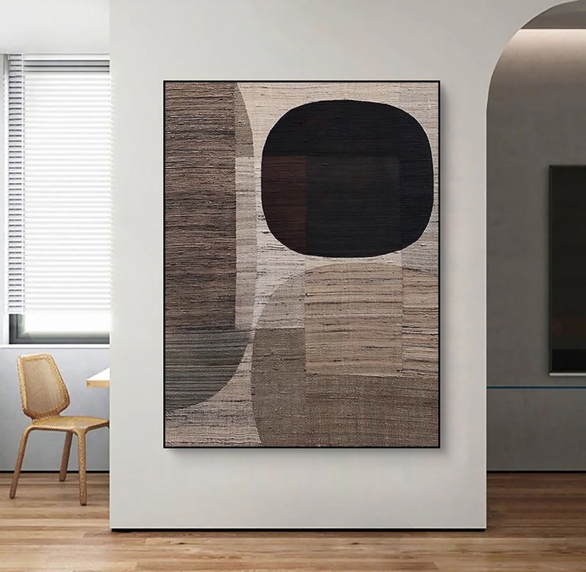 Black Dome Over Beige Arch Textured Minimalist Abstract Poster - Image 2