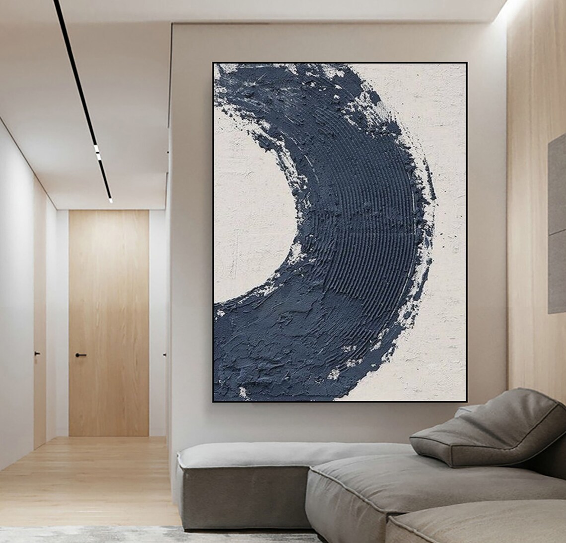 Original Blue White Abstract Painting Blue Textured Painting Blue White Minimalist Textured Wall Art Wabi Sabi Art Decor Minimalist Painting - Image 3