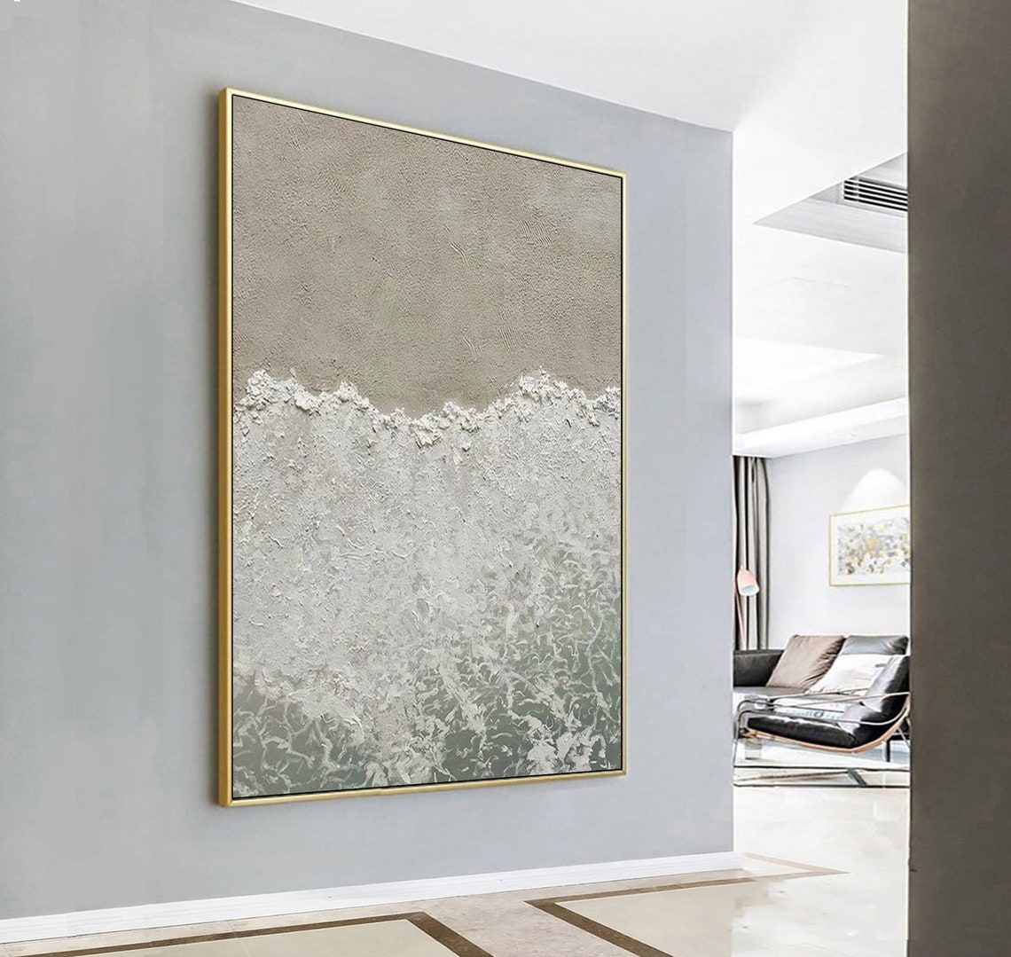 White Sea Foam Waves over Sage Sand Textured Coastal Ocean Poster - Image 2