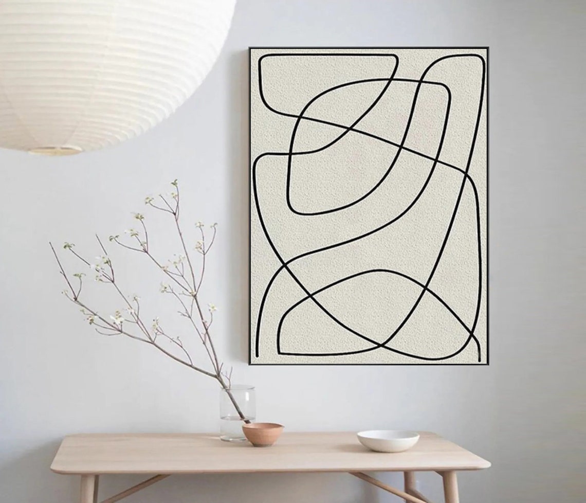 Black Ribbon Flow Lines Abstract On White Modern Wall Poster - Image 5