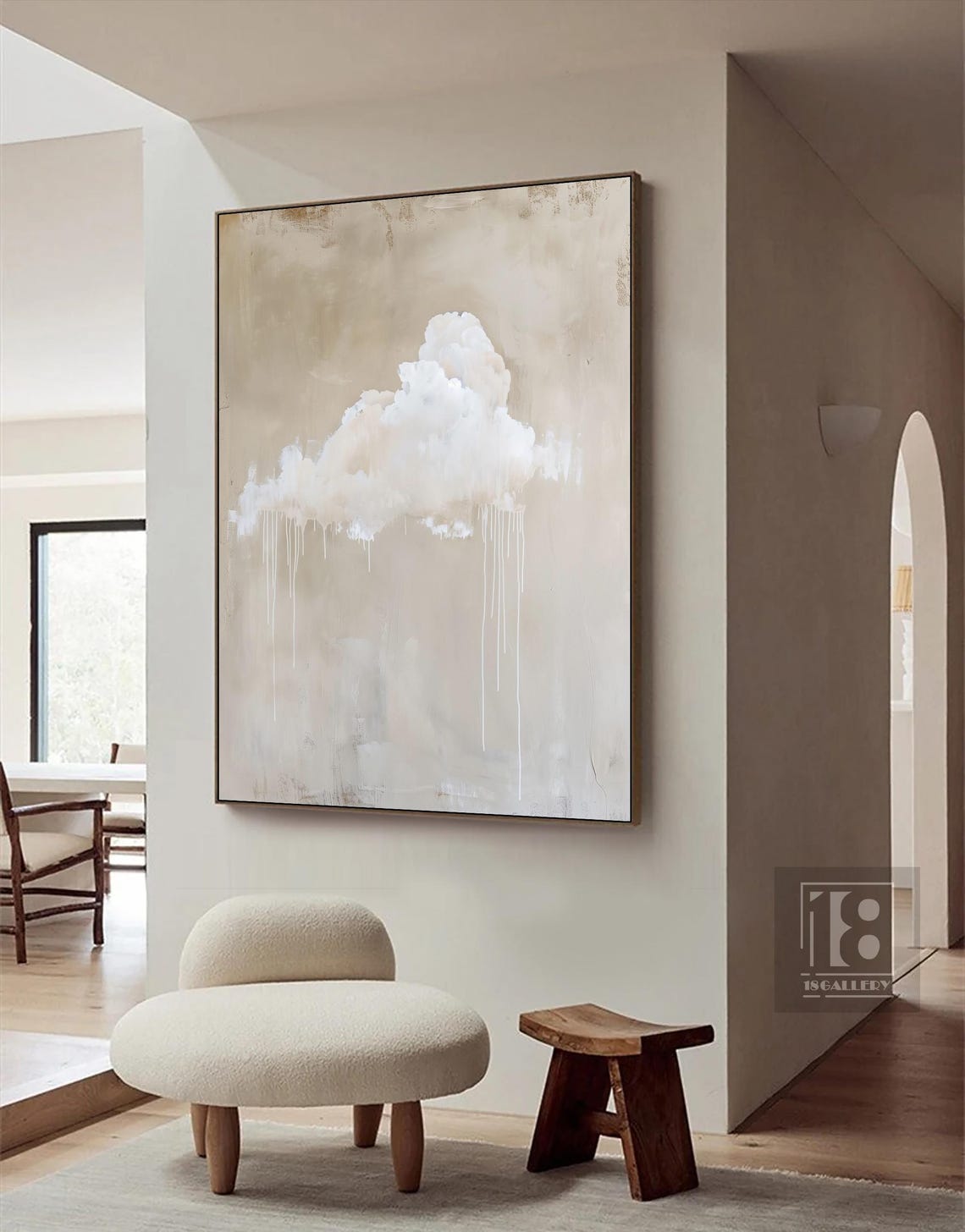 Original White Cloud Wall Art Neutral Beige Wall Art Abstract Art Minimalist Wall Art Indigo Art Modern Sky Wall Art Night Sky Painting - Image 2