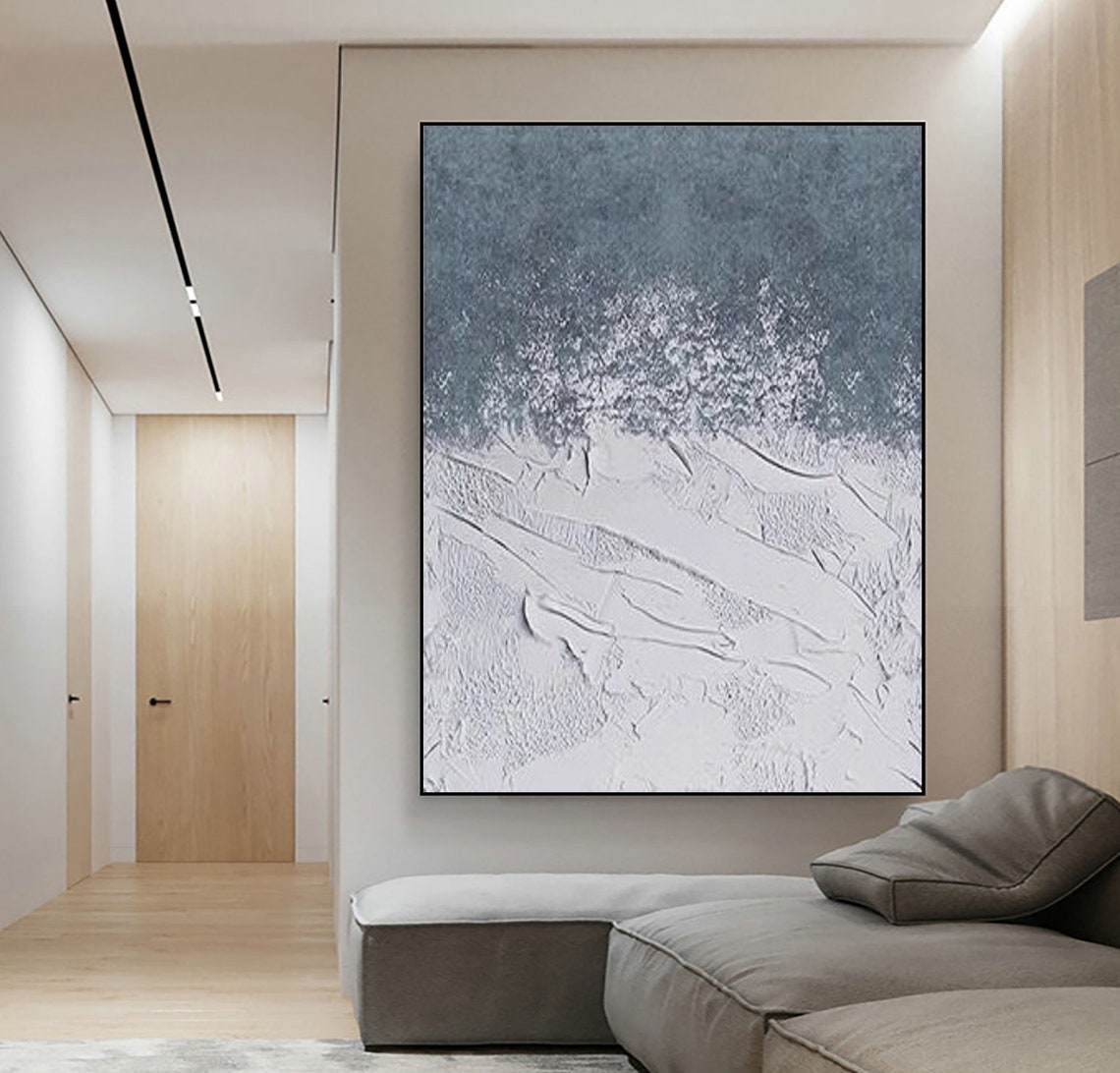 Dusty Blue and White Textured Minimalist Wabi Sabi Abstract Poster - Image 3