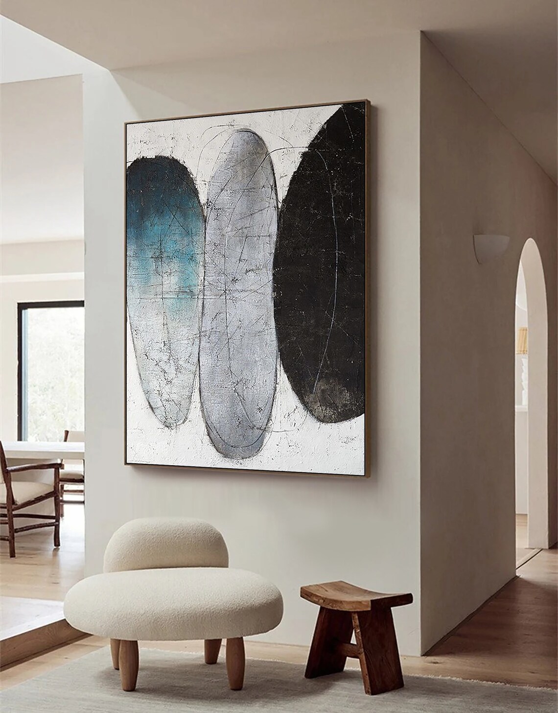 Wabi Sabi Wall Art Minimalist Abstract Painting On Wall Decor Textured Wall Art Hand Oil Painting Black White Gray Painting - Image 2