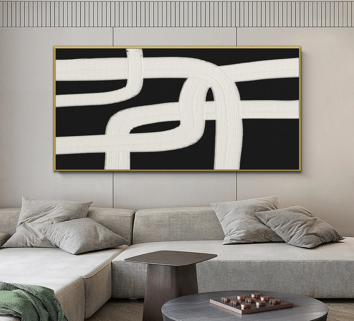 White Woven Bands Interlaced On Black Abstract Textured Art Poster - Image 2