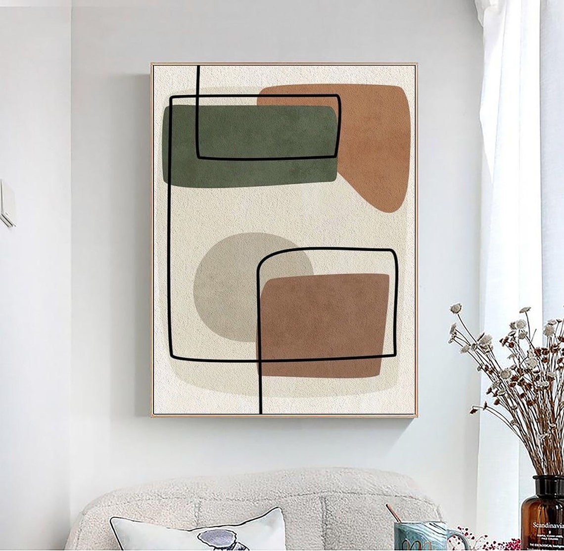 Large Beige Abstract Painting On Beige Textured Wall Art Brown Painting Green Painting Modern Minimalist Painting Wabi Sabi Wall Art - Image 4
