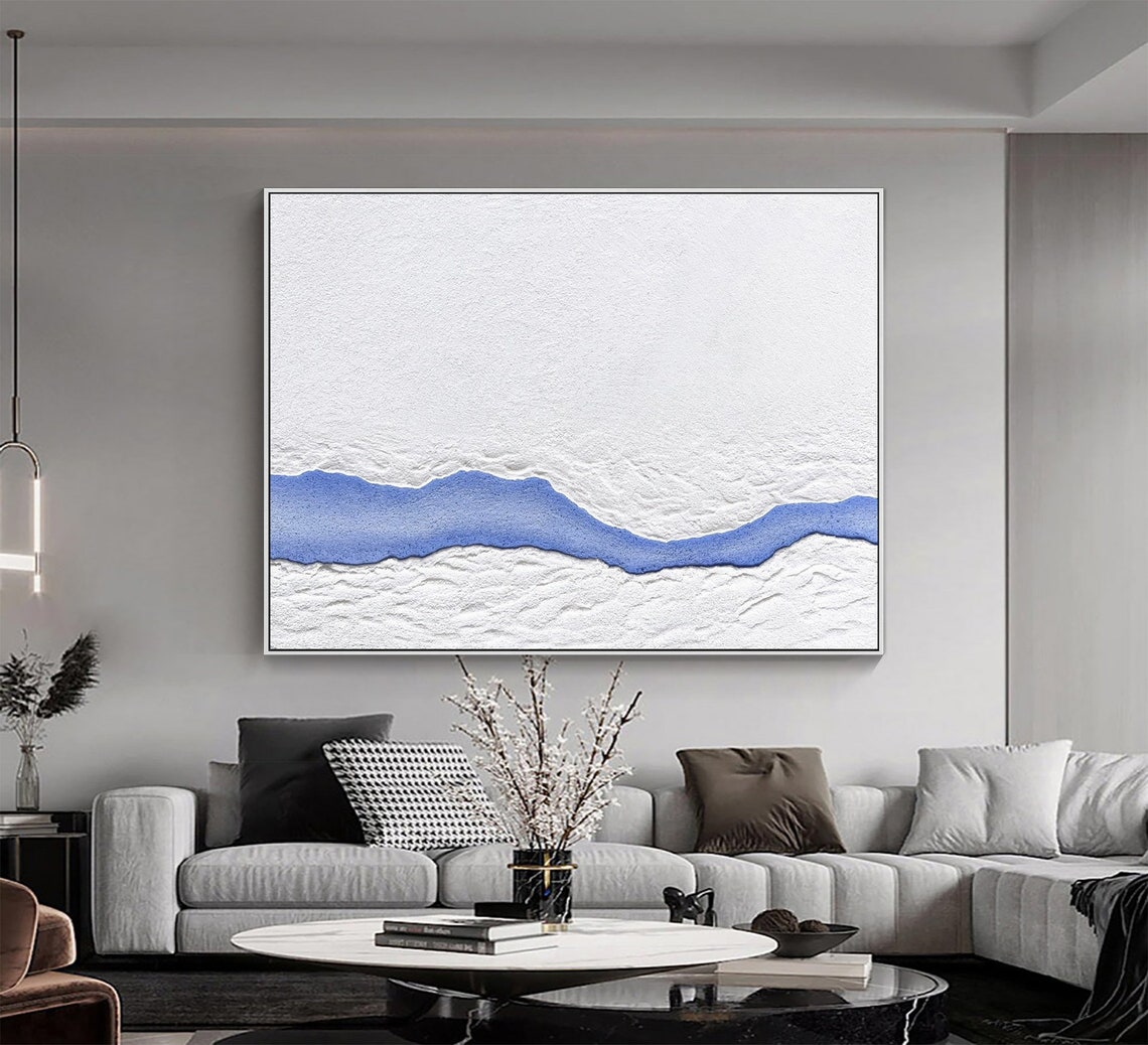 Blue River Winding Through White Textured Snow Minimalist Poster - Image 2