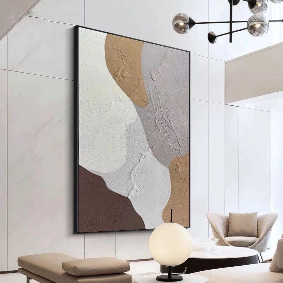 Gray And White Abstract Painting On Gray White Textured Wall Art Gray White Painting Brown Painting Gray White Wall Art - Image 4