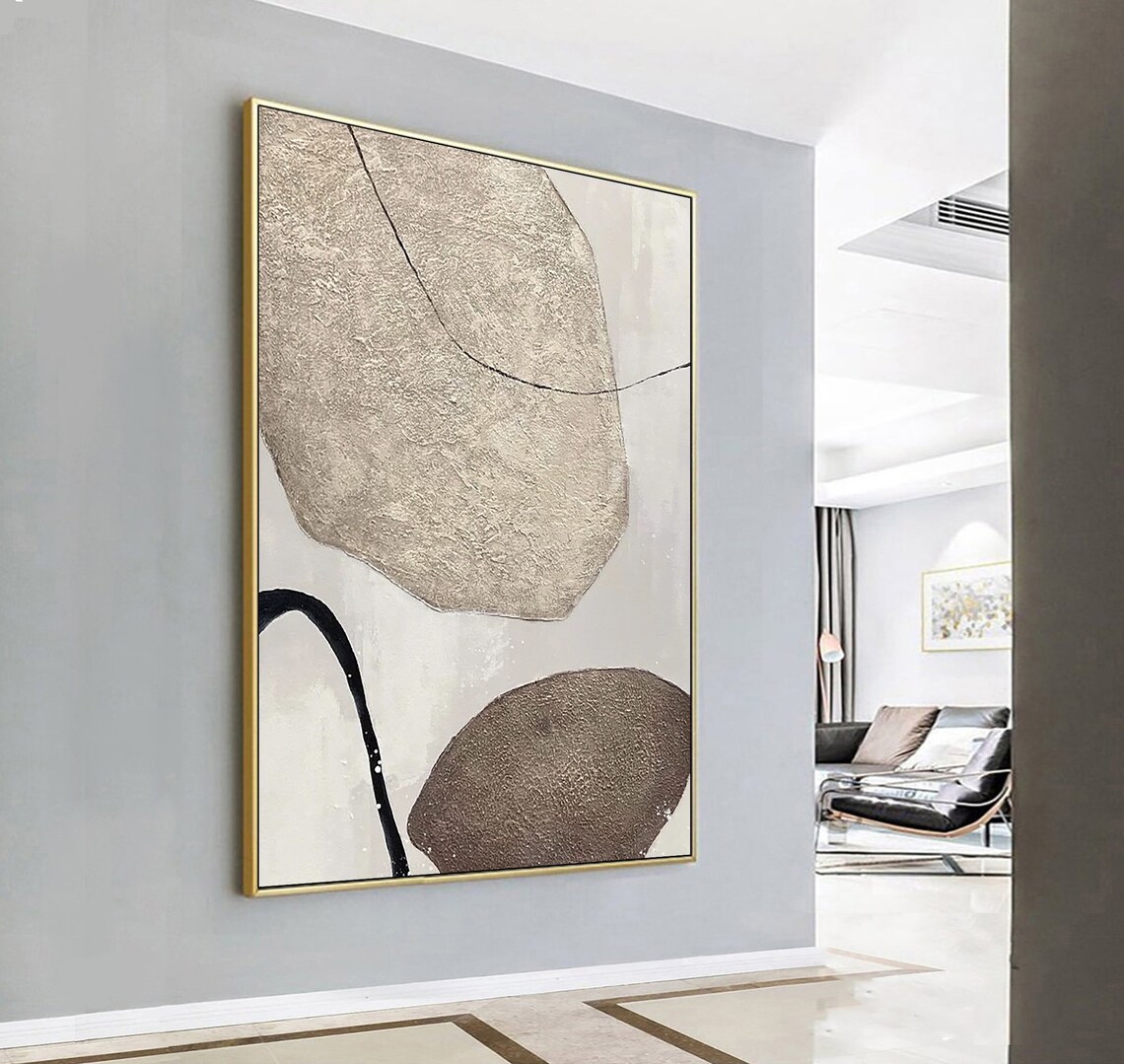 Beige Boulders Black Curve Line Textured Minimalist Neutral Poster - Image 3
