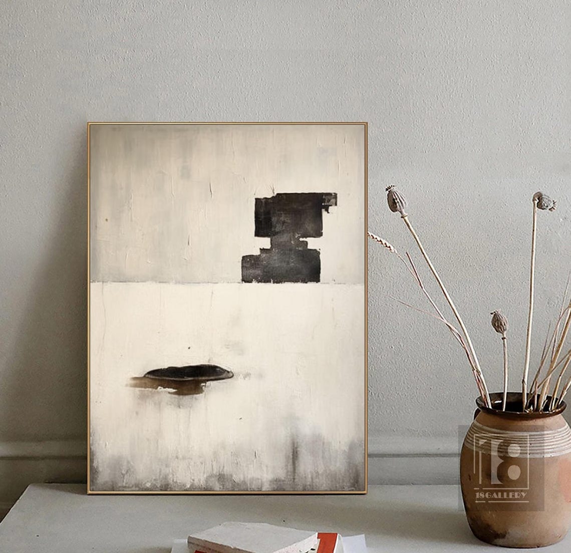 Black Block Shapes and Single Stroke on Ivory Minimalist Poster - Image 3