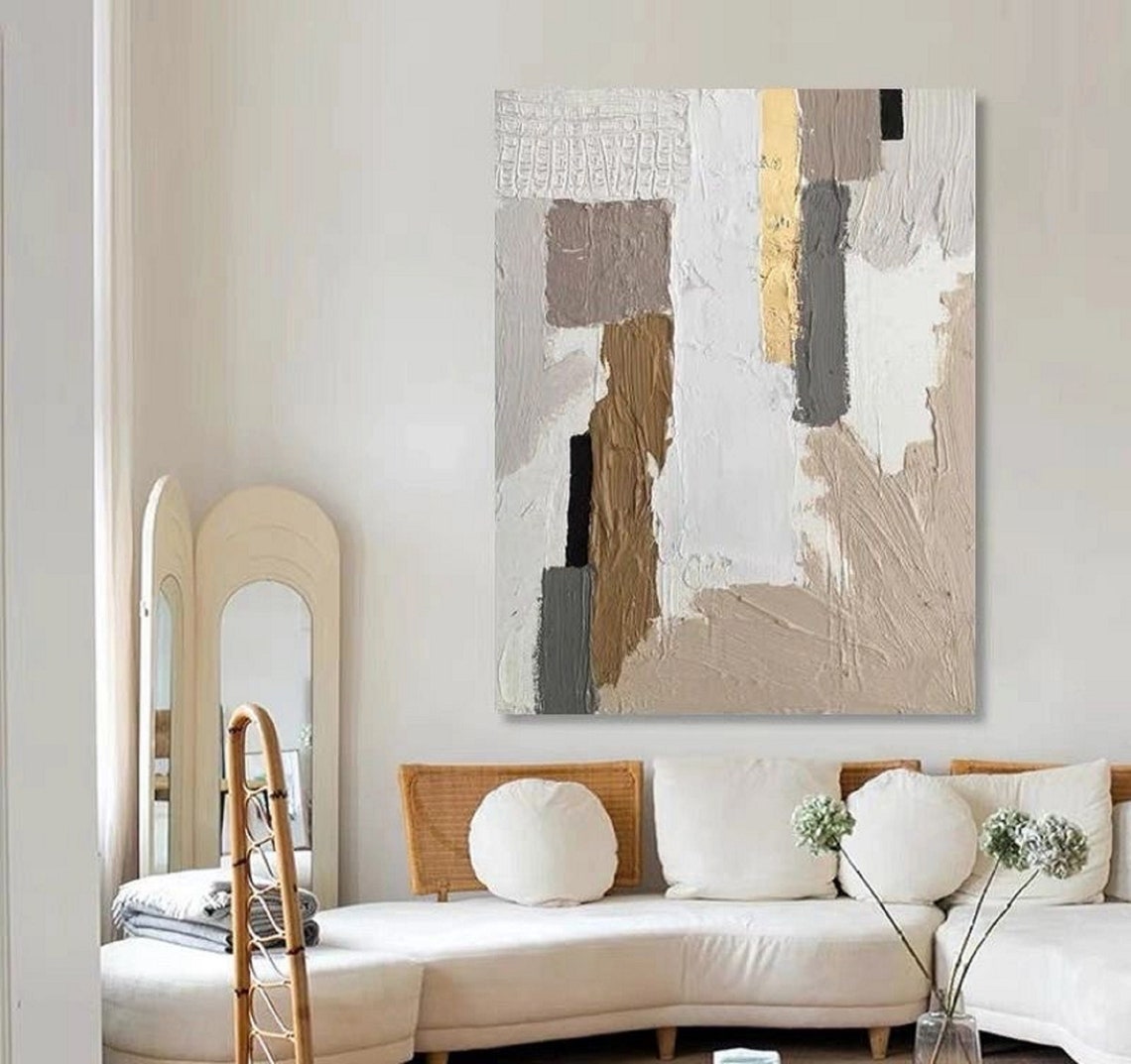 Beige Gold Geometric Blocks Abstract Designer Art Wall Poster - Image 5