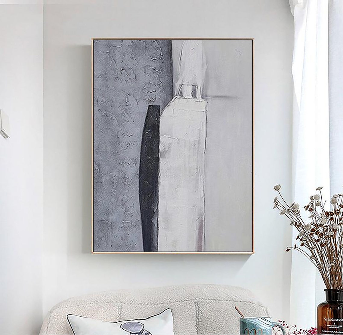 Gray Black White Vertical Column Abstract Modern Moody Art Poster - Image 5