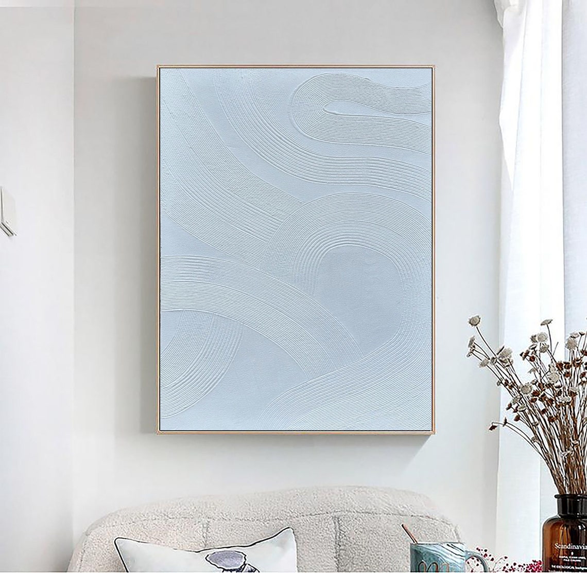 Pale Blue Engraved Lines Minimalist Serene White Decor Poster - Image 4