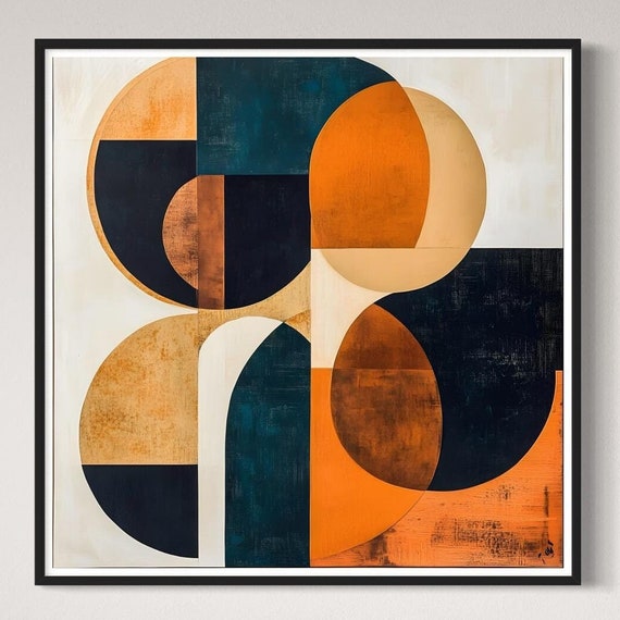 Geometric Circle Art Print Mediterranean Style Artwork Blue And Orange Abstract Painting Bold Colour Wall Decor Modern Minimalist Home