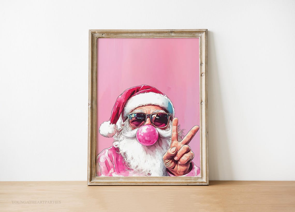 Fun Trendy Pink Santa With Sunglasses Bold Christmas Wall Art - Image 4