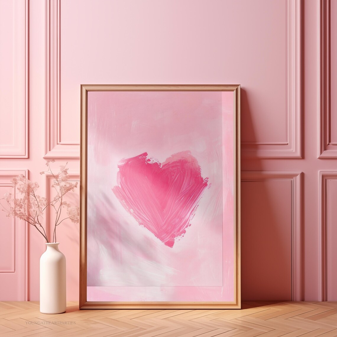 Pink Brushstroke Heart Abstract Love Art Painting Gold Frame Print - Image 3