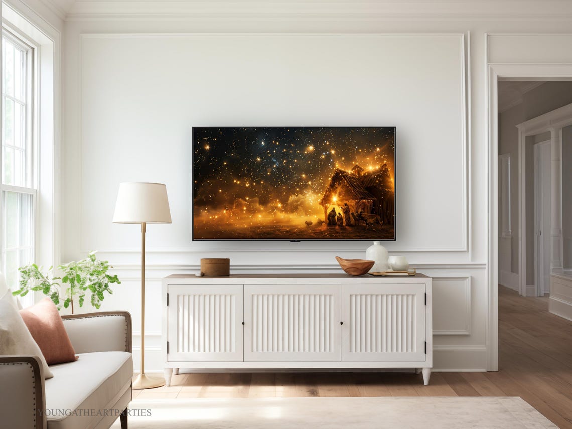 Glowing Starry Night Nativity Scene Blessed Christmas Wall Art - Image 5