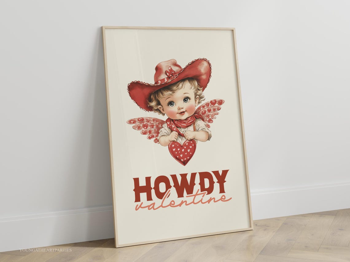 Howdy Valentine Cowboy Cupid Retro Western Heart Valentine Print - Image 4