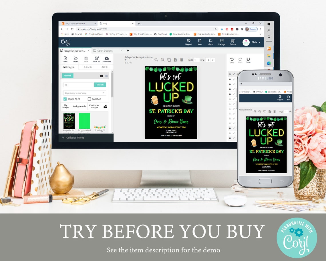 Neon Lets Get Lucked Up St Patricks Day Party Invitation Print - Image 3