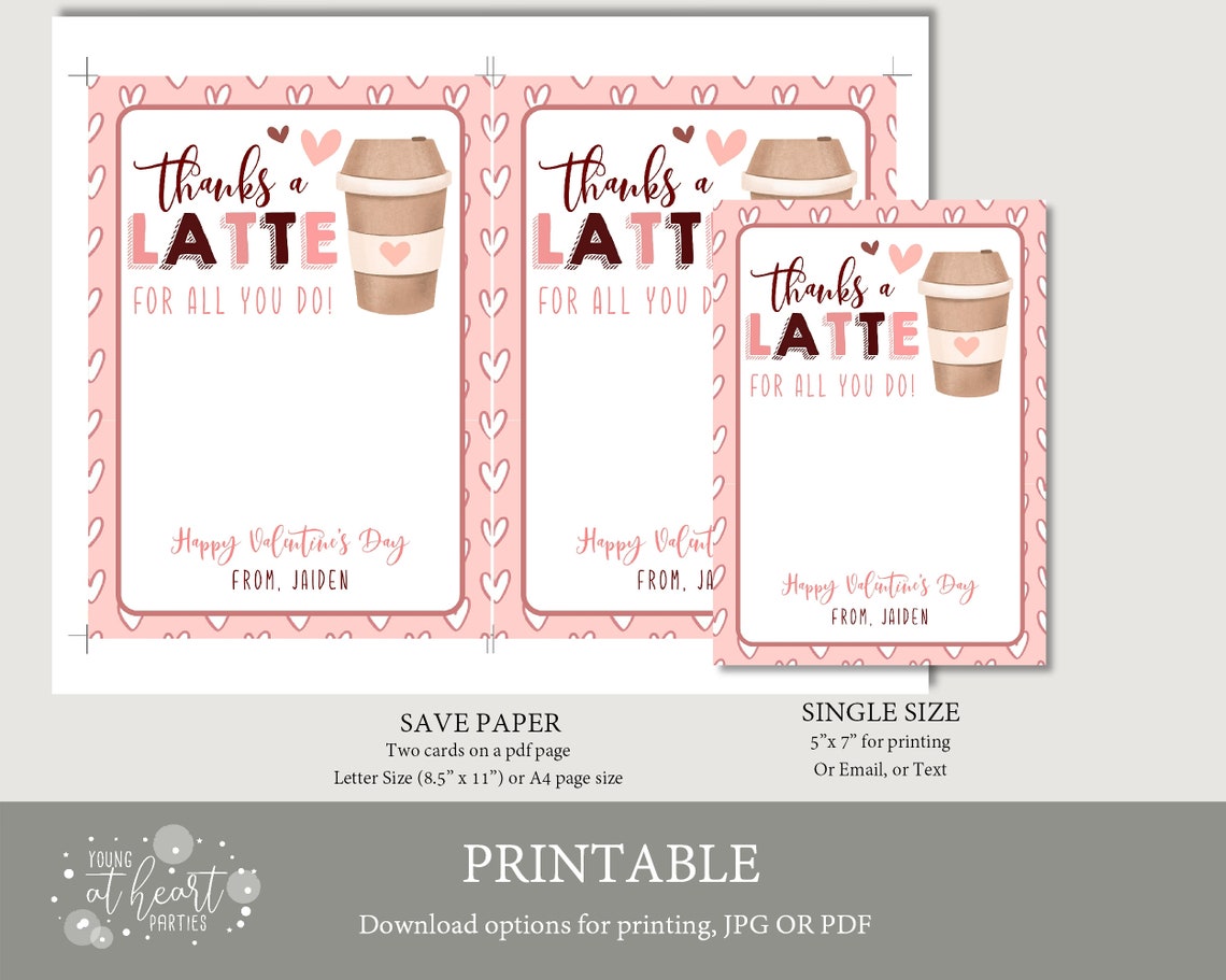 Thanks a Latte for All You Do Coffee Gift Card Holder Valentine Print - Image 2