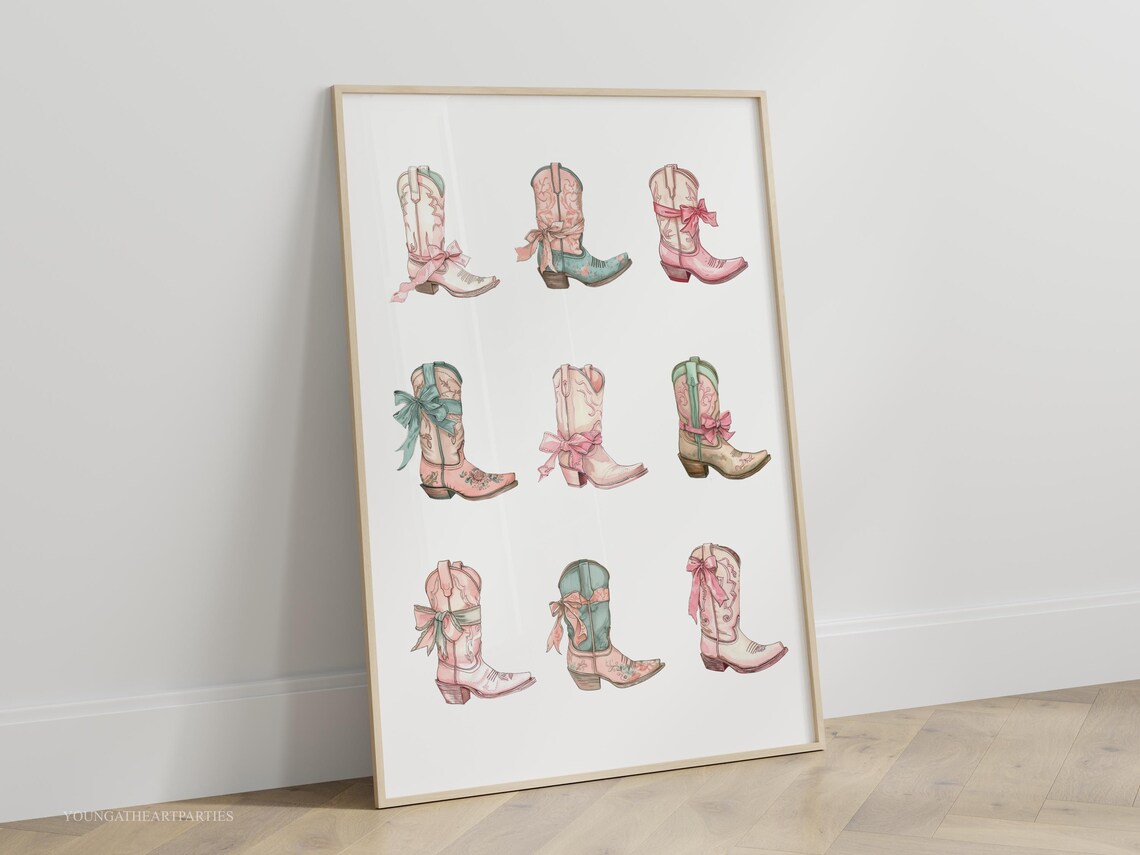 Cowgirl Boot Print Cowgirl Boots Poster Bedroom Decor Pink Blue Print Preppy Dorm Room Western Wall Art Room Decor For Teens Art - Image 4