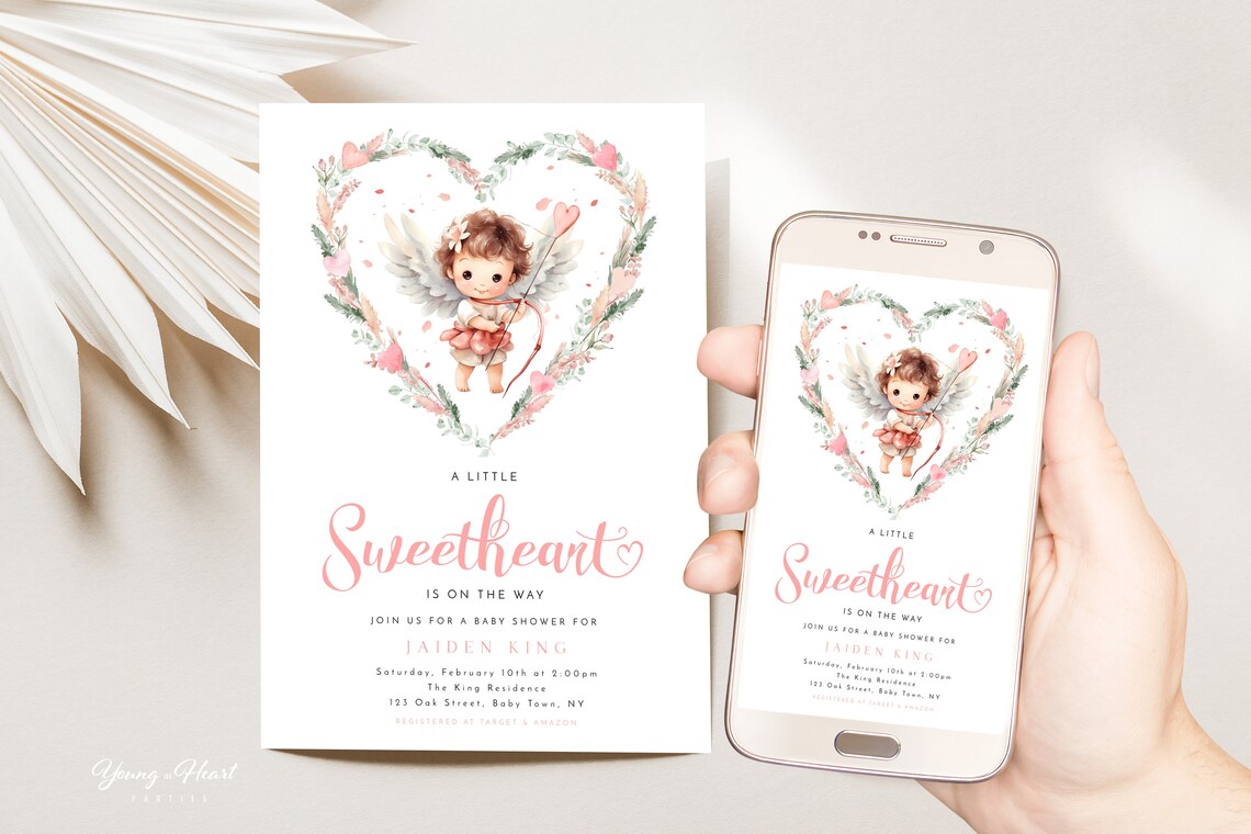 A Little Sweetheart Baby Shower Invitation Cupid Jaiden King Print - Image 3