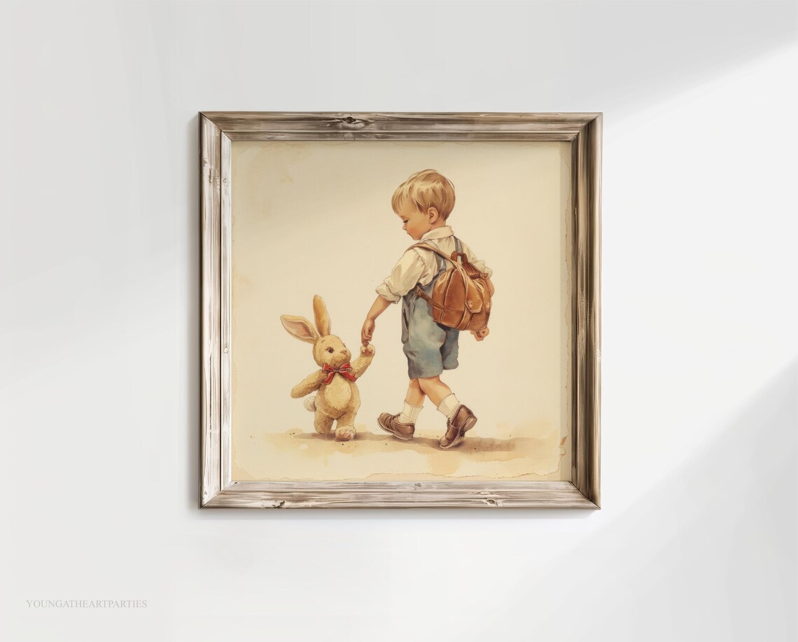 Vintage Boy with Stuffed Bunny First Day School Nursery Art Print - Image 6