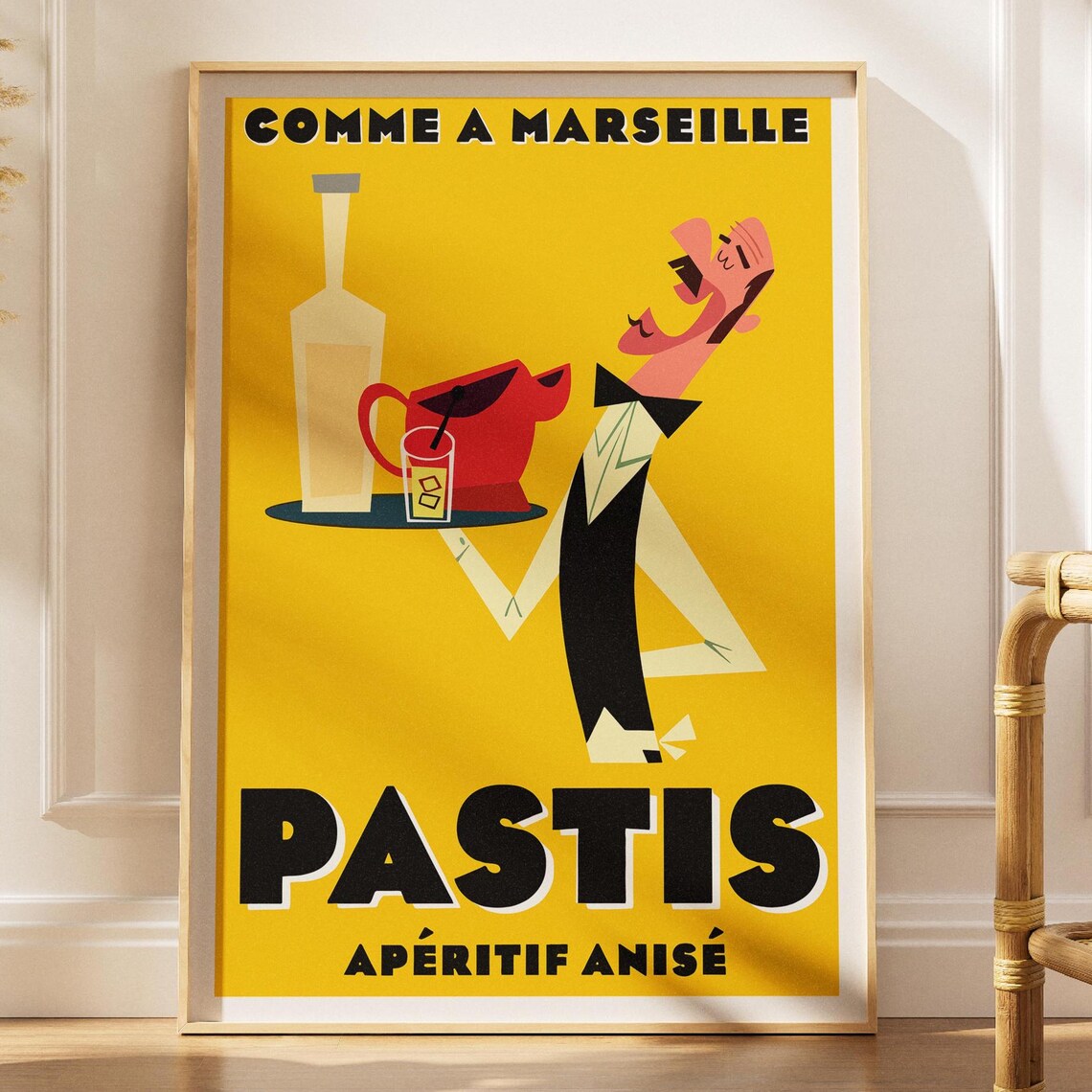 Pastis Comme A Marseille Vintage French Aperitif Anise Cartoon Waiter Poster