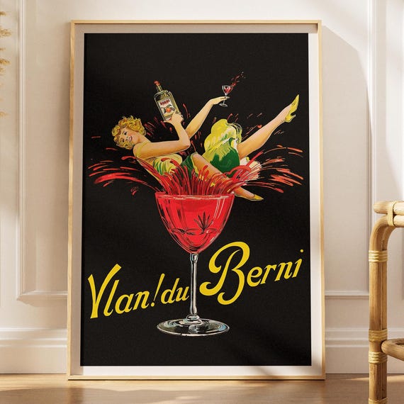 Vlan Du Berni Vintage Belgian Aperitif Poster Art Deco Cocktail Print Bar Cart Decor