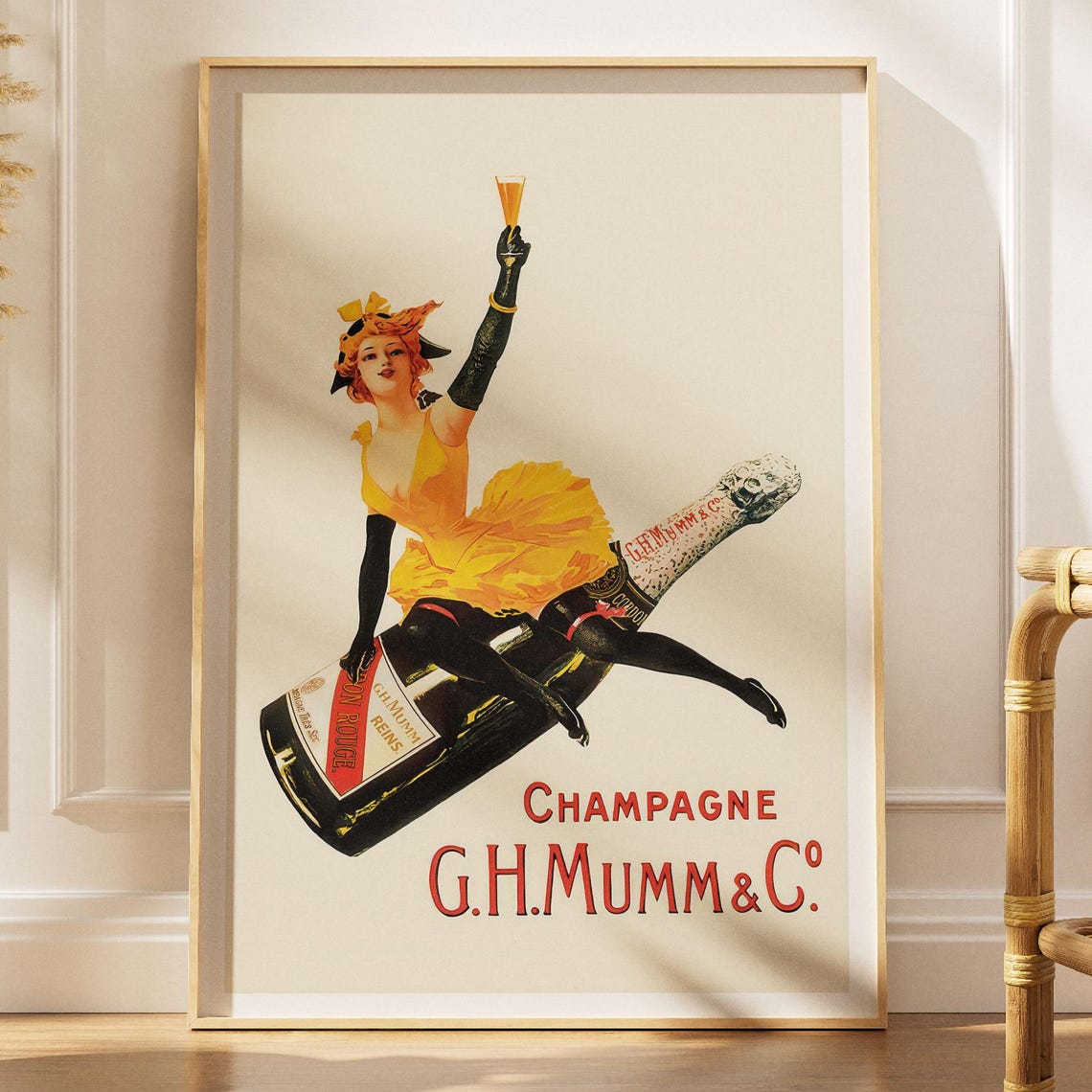 GH Mumm Champagne Vintage French Dancer Bottle Celebration Poster