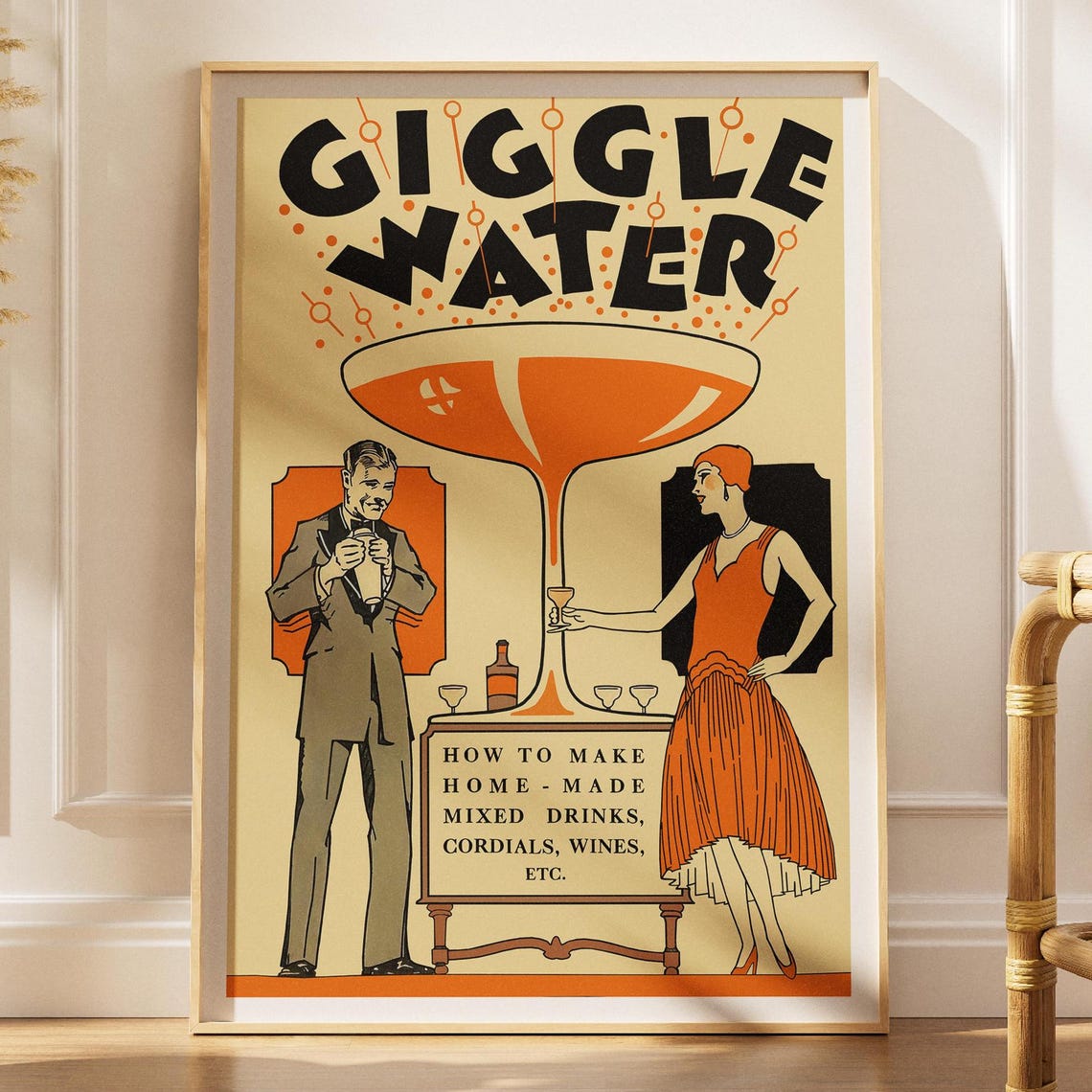 Giggle Water Martini Wall Art Print Vintage Bar Cart Decor Digital Download