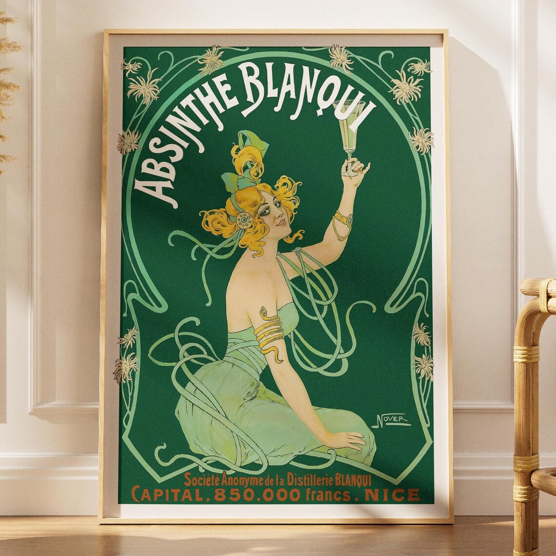 Absinthe Blanqui Vintage French Poster Art Nouveau Green Fairy Bar Decor