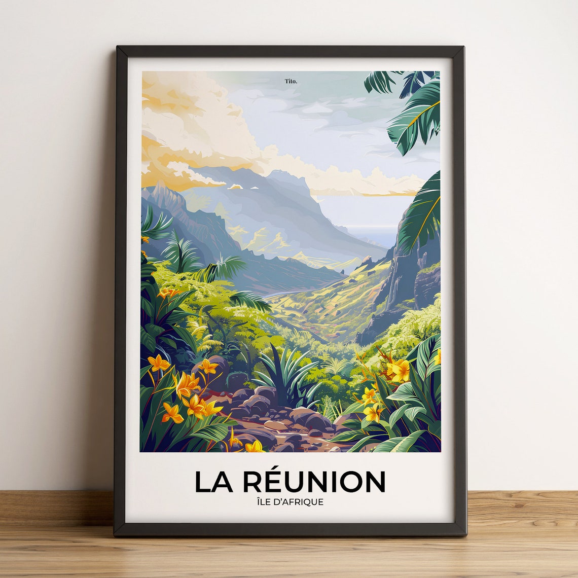 Reunion Island Tropical Mountain Valley Flowers Travel Poster