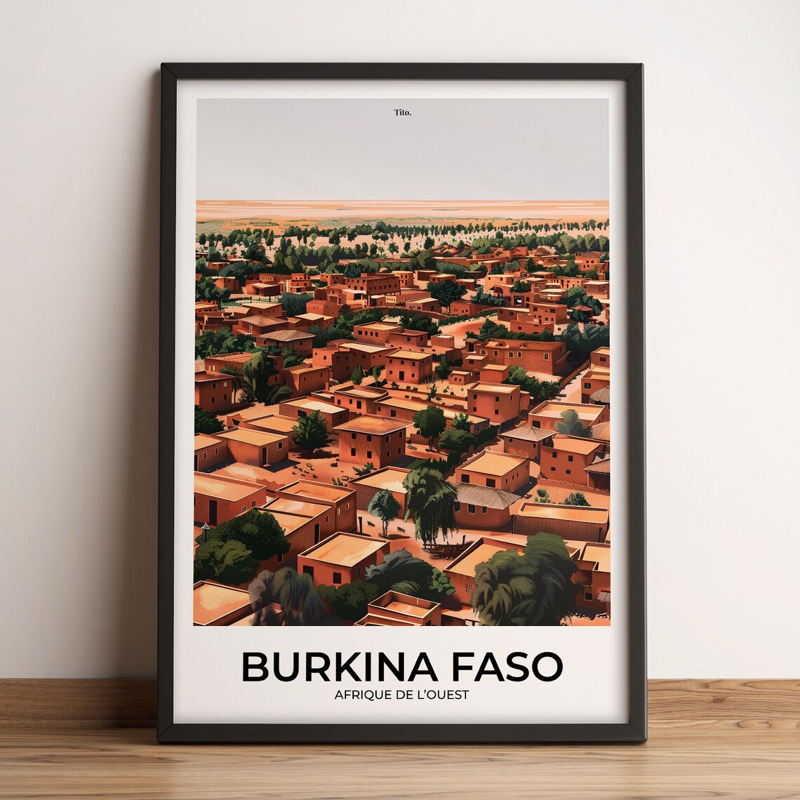 Burkina Faso West Africa Red Earth Town Vintage Travel Art Poster