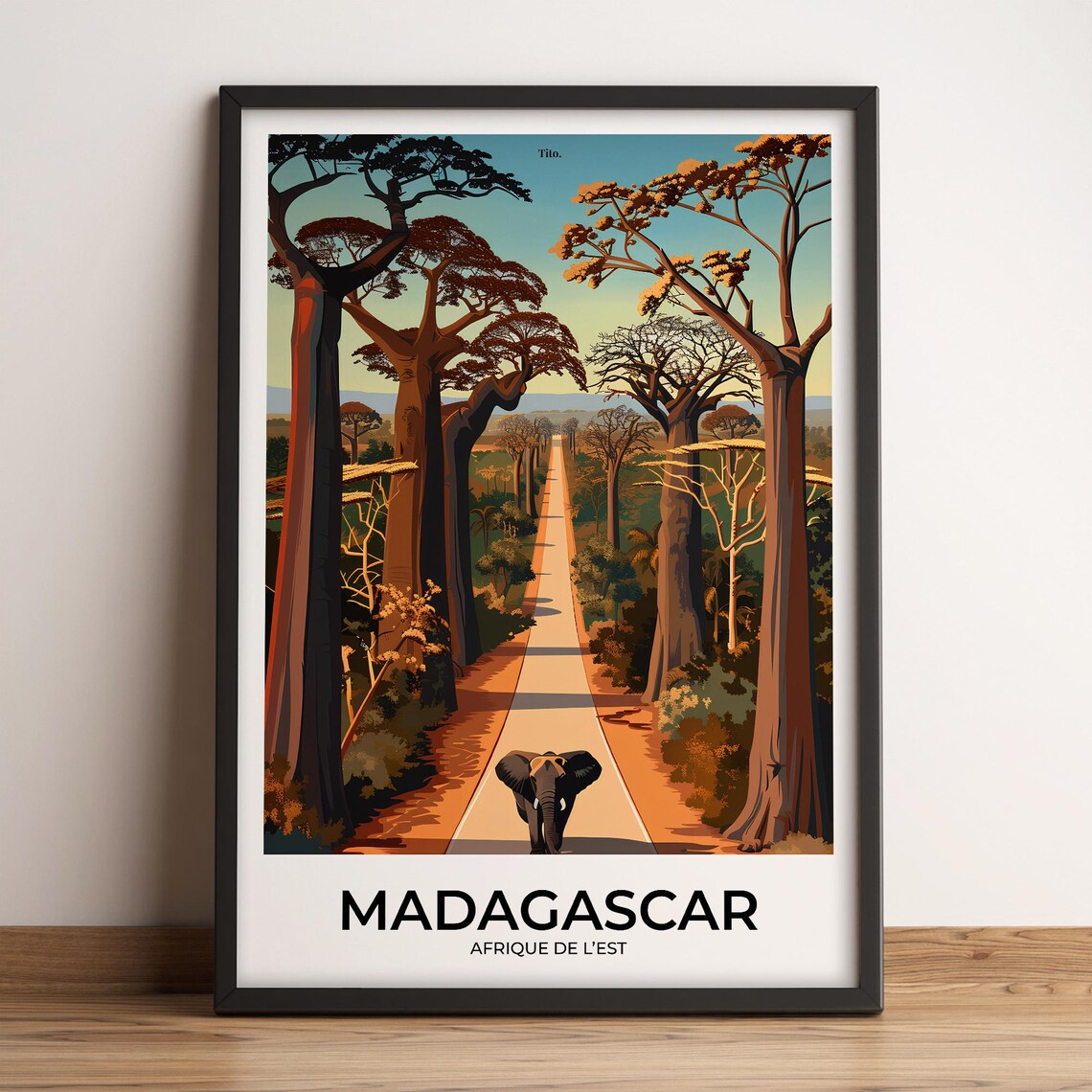 Madagascar Baobab Avenue Elephant Safari Vintage Travel Poster