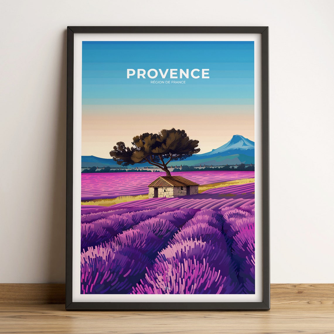 Provence France Lavender Fields Stone Hut Sunset Vintage Travel Poster